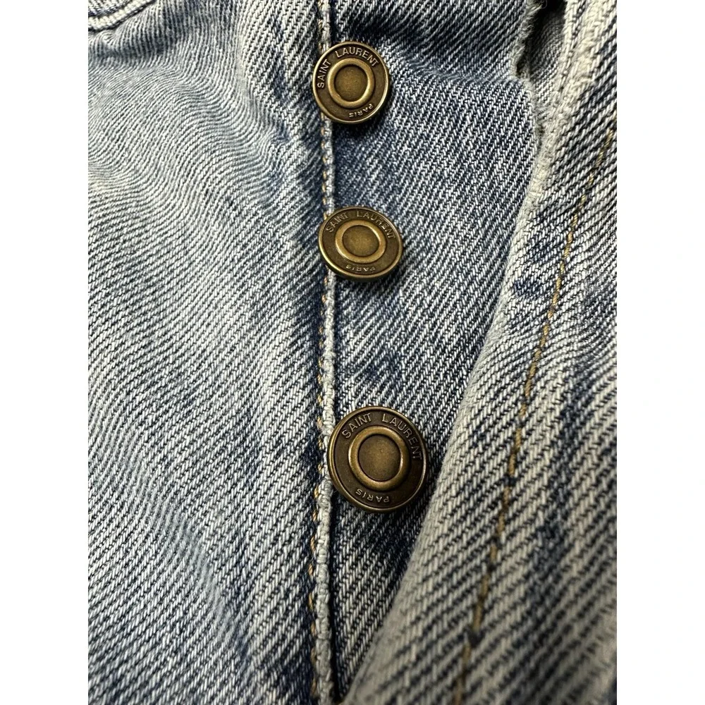Saint Laurent Denim Distressed Shorts Jorts Size 34 Button Fly Blue Denim